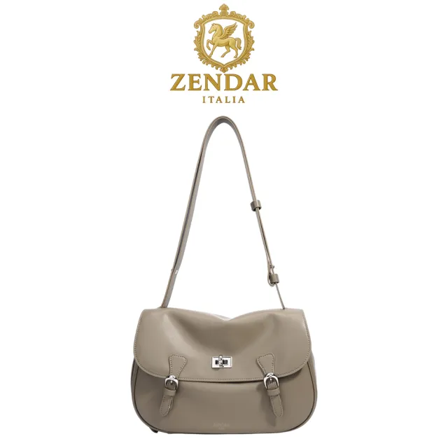 【ZENDAR】限量1折 頂級小牛皮肩背包 卡米拉系列 全新專櫃展示品(大象灰)