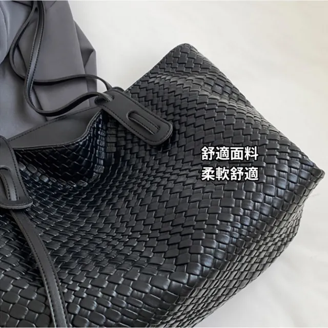 【Starshop】雙11 韓系大容量編織托特包 PU軟皮單肩包 通勤手提包 簡約休閒側肩包 女包 包包
