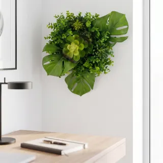 【HUGO DECO 榆果傢飾】多肉電信葉/龜背葉植生框(擬真植栽/植生框/多肉植物/電箱佈置/居家佈置/節慶送禮)