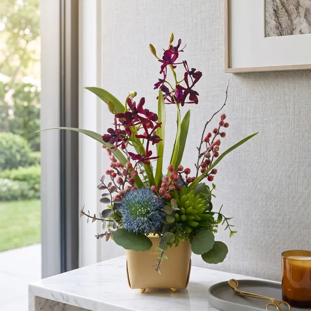 【HUGO DECO 榆果傢飾】酒紅小蘭花香氛花藝(擬真花/佈置/禮物/人造花/花禮永不凋零)