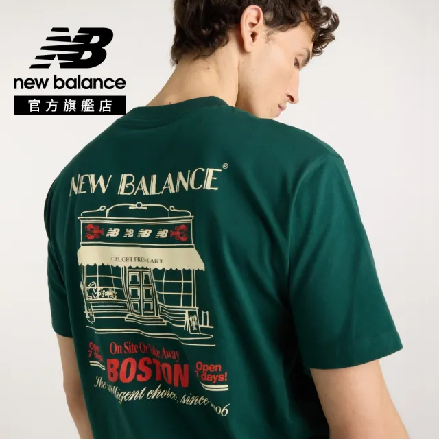 【NEW BALANCE】NB 短T 波士頓城市商店短袖上衣_男性_米白/森林綠_MT62S7YPNOG_MT62S7YPSST(美版 版型偏大)