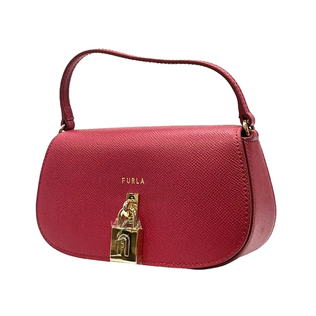 【FURLA 芙拉】WE00498 法國經典防刮牛皮金鍊手提肩背迷你斜背包(紅色)