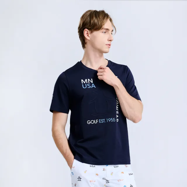 【Munsingwear】企鵝牌 男款藏青色 企鵝壓印LOGO印花圓領短袖T恤 MGXL2503