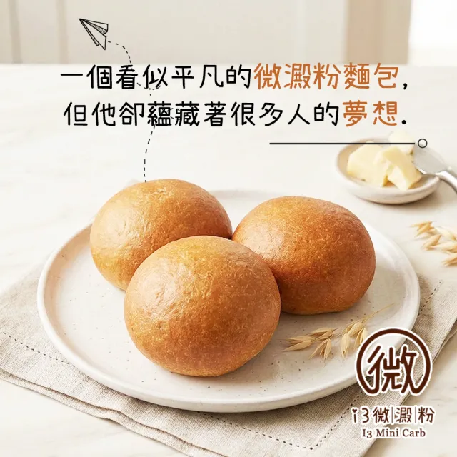 【i3微澱粉】低糖好纖手工麵包-原味小餐包6顆(271控糖配方 麵包 高蛋白)