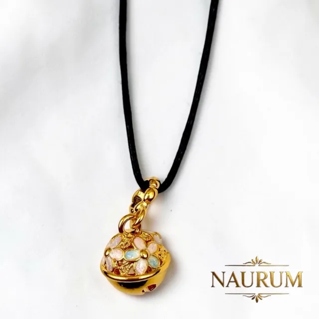 (NAURUM)黃金墜飾幻彩法郎繫花鈴0.20錢附贈皮繩