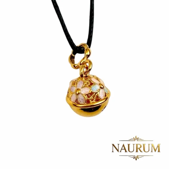 (NAURUM)黃金墜飾幻彩法郎繫花鈴0.20錢附贈皮繩