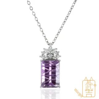 【Woogie武吉珠寶】精品紫水晶鑽切設計純銀項鍊(方形閃電鑽切22x10mm)