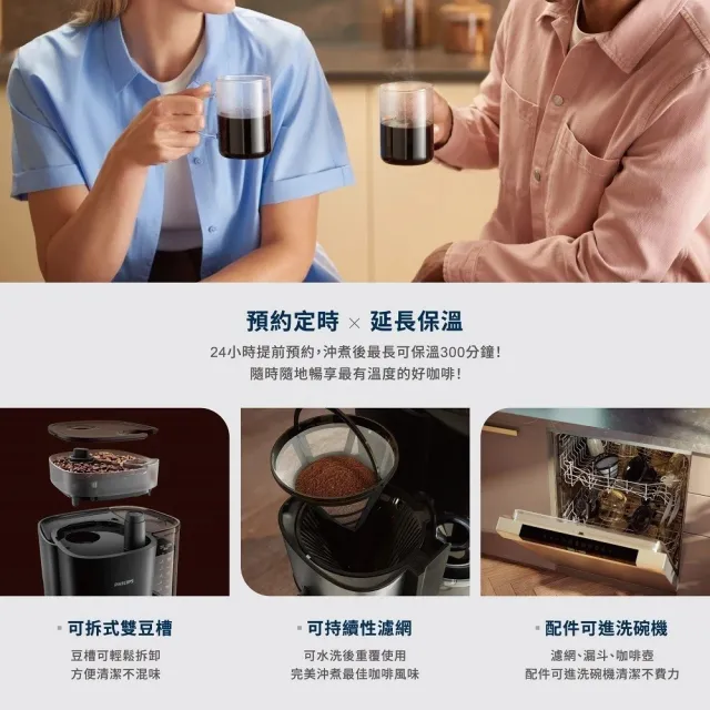 【Philips 飛利浦】全自動雙研磨美式咖啡機(HD7900/50)+全自動冷熱奶泡機(CA6500)