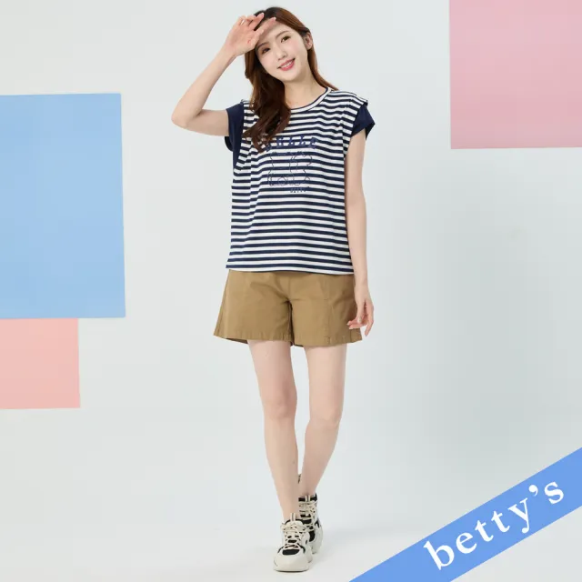 【betty’s 貝蒂思】小熊印花條紋短袖T-shirt(藍色)