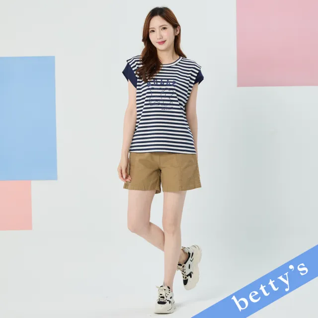 【betty’s 貝蒂思】小熊印花條紋短袖T-shirt(藍色)