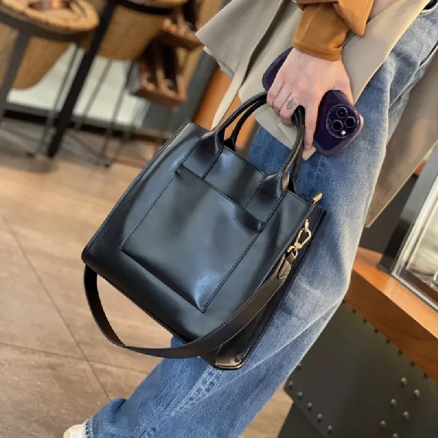 【巴黎精品】真牛皮側背包真皮包包單肩背包托特包手提包女包包(簡約斜背包通勤6色a1ce20)