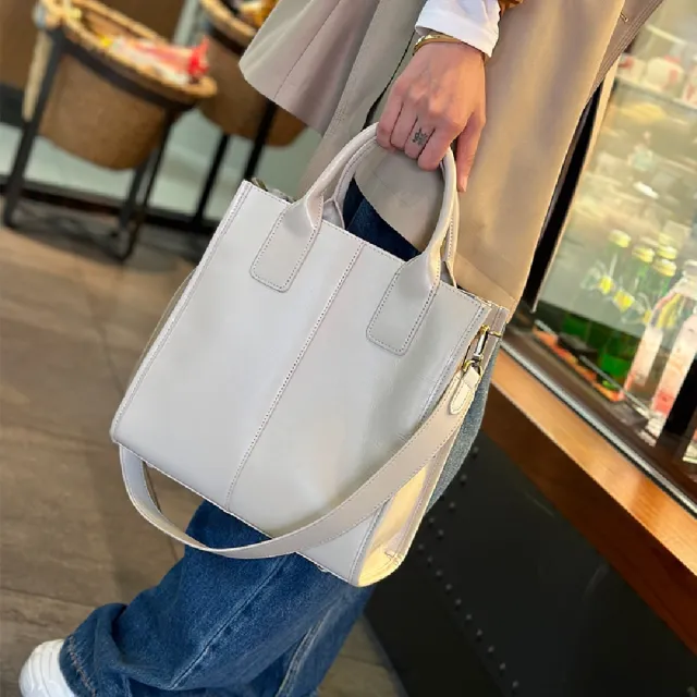 【巴黎精品】真牛皮側背包真皮包包單肩背包托特包手提包女包包(簡約斜背包通勤6色a1ce20)