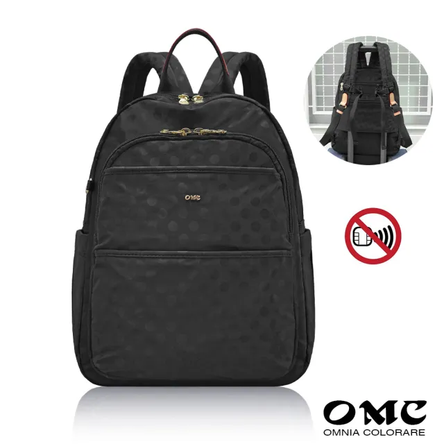【OMC】雙11 秀麗機能款RFID休閒後背包03346(普普黑)