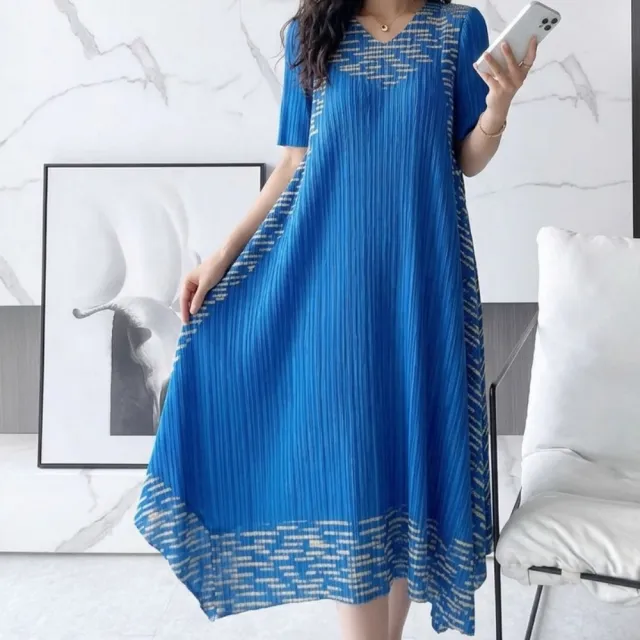 【巴黎精品】多款三宅風皺褶衣服洋裝(復古印花優雅氣質A字裙摺衣壓褶連身裙折衣女裙子5色k2ba48 A)
