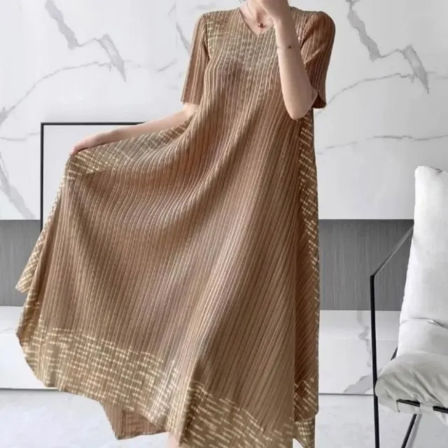 【巴黎精品】多款三宅風皺褶衣服洋裝(復古印花優雅氣質A字裙摺衣壓褶連身裙折衣女裙子5色k2ba48 A)