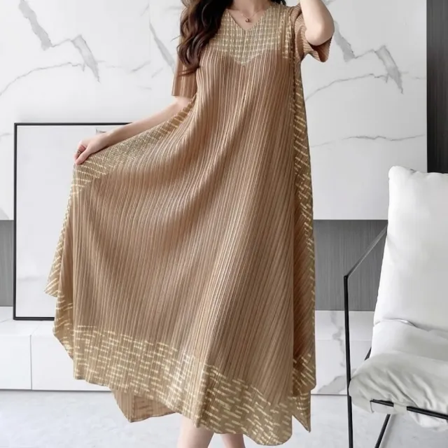 【巴黎精品】多款三宅風皺褶衣服洋裝(復古印花優雅氣質A字裙摺衣壓褶連身裙折衣女裙子5色k2ba48 A)