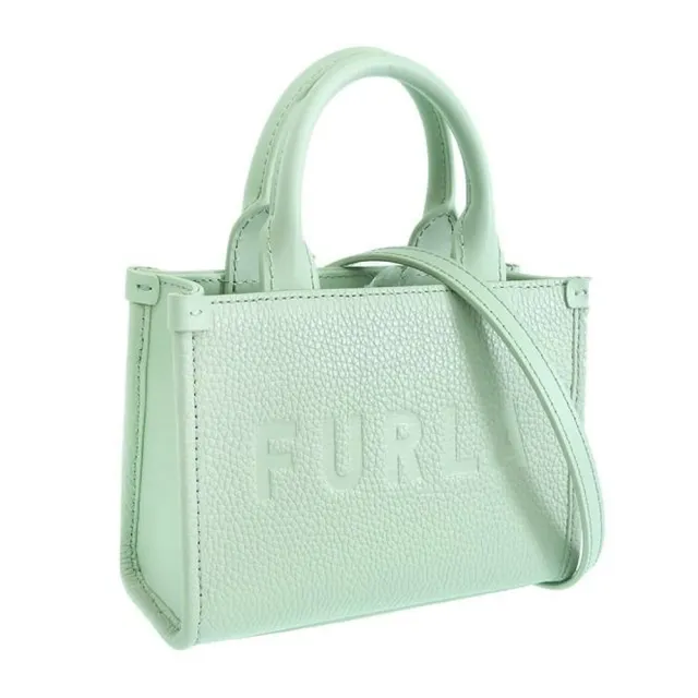 【FURLA 芙拉】WE00536 法國經典荔枝牛皮壓印LOGO手提肩背迷你斜背包(綠色)