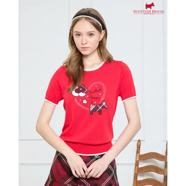 【SCOTTISH HOUSE】花朵狗愛心短袖針織-黑/紅 CJYB1412
