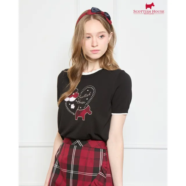 【SCOTTISH HOUSE】花朵狗愛心短袖針織-黑/紅 CJYB1412