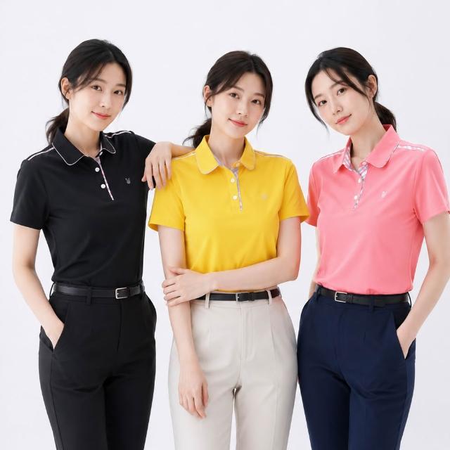 【遊遍天下】女款顯瘦格紋領吸濕排汗抗UV防曬短袖POLO衫(M-5L 大尺碼)