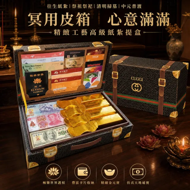【MAN TING XIANG 滿庭香】一箱到位 體面送行 往生用紙紮金紙提箱(中元/清明/冥鈔金條/頭七/百日/對年)