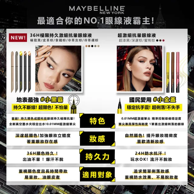 【MAYBELLINE 媚比琳】36H極限持久激細抗暈眼線液 0.4g_任選2入組#小黑霸