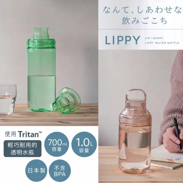 【LIPPY】日本製手提式Tritan透明水壺-1000ML (安全耐用 可拆洗 輕便水壺)
