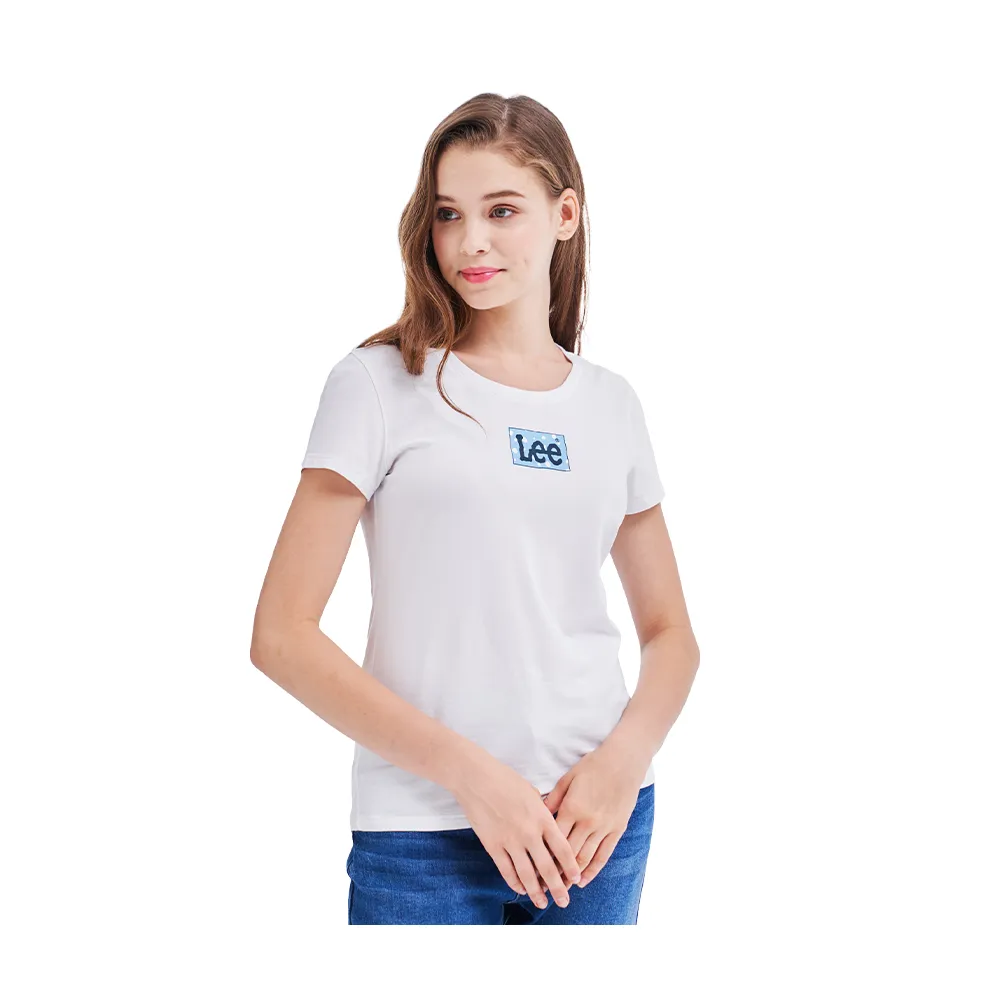 【Lee】出清品-女裝 短袖T恤 / 長框水漾 小LOGO 經典白 標準版型(LL210161)