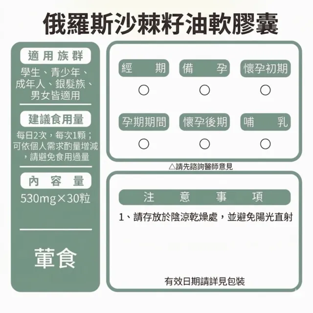 【草本之家】俄羅斯沙棘籽油軟膠囊10入組30粒/入