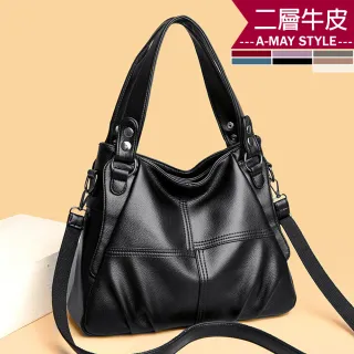 【Amay Style 艾美時尚】女包 真皮包 斜提包 質感拼接軟皮革大容量真皮手提肩背包(7色.現貨+預購)