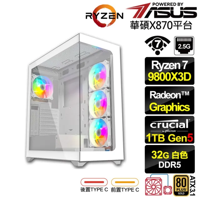 【華碩平台】R7八核{雪劍魂7H19}水冷文書電腦(R7 9800X3D/X870/32G D5/1TB/WIFI)