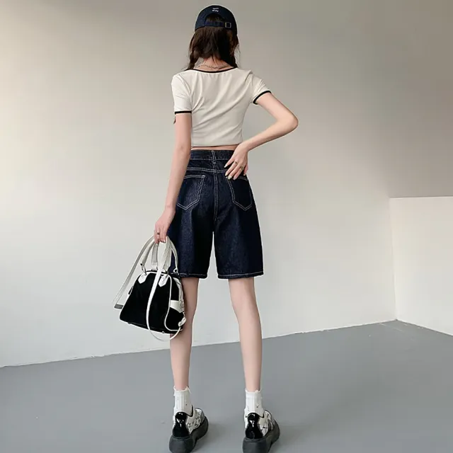 【巴黎精品】現貨限搶 牛仔褲丹寧短褲高腰牛仔短褲A字褲大碼寬褲大尺碼女裝(寬鬆五分女褲子4色v1bl6)