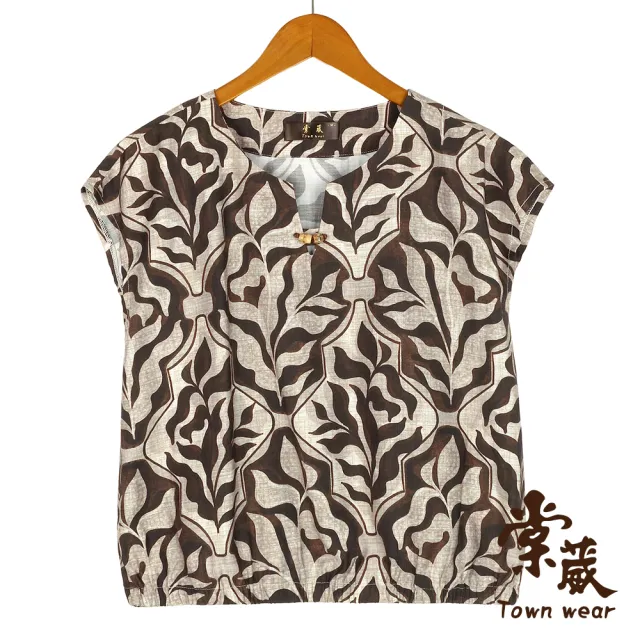 【TOWN’WEAR 棠葳】植感圖騰涼感上衣(中大尺碼/女上衣/女上著/涼感/連袖/印花)