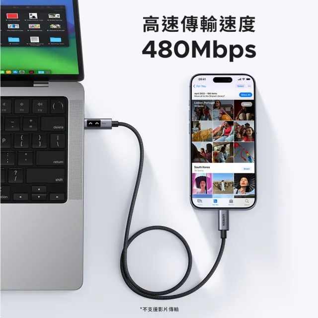 【綠聯】綠聯 小機器人 100W 雙USB-C 深空灰 充電線/傳輸線 1公尺(UGREEN/PD快充/Type-C/編織線/C-C/1M)