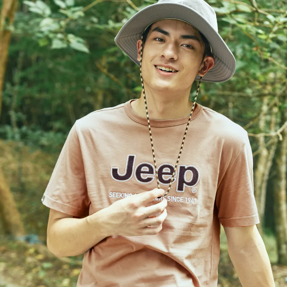 【JEEP】男裝 經典品牌純棉短袖T恤(粉色)