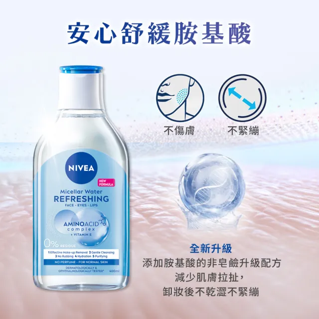 【NIVEA 妮維雅】卸妝水400ml全系列(B5卸妝水/舒敏/水潤/敏感肌適用)