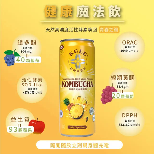 【KuluDrink 咕嚕茶】御選日光金鑽鳳梨 咕嚕康普茶 250ml 24入/1箱(康普茶 Kombucha 氣泡飲 益生菌 益生質)
