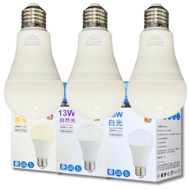 【Everlight 億光】10入組 LED 13W 高光效 最新戰鬥版 全電壓 球泡燈 E27燈泡(黃光/自然光/白光)