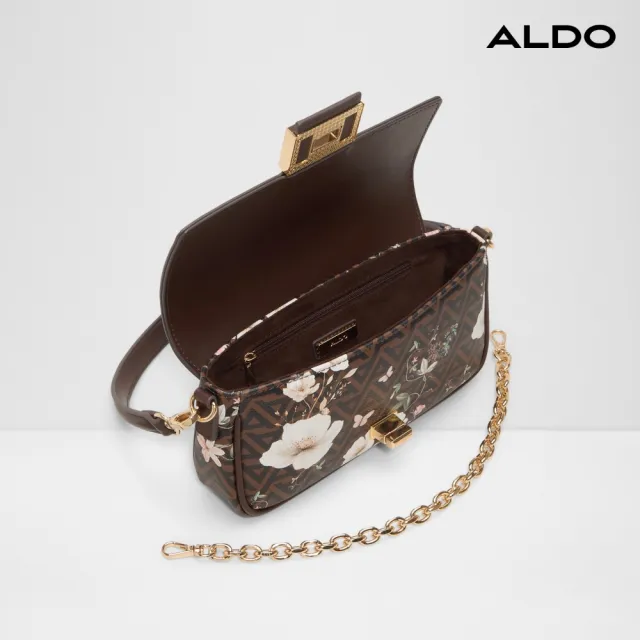 【ALDO】AUDETA-品牌印花花卉鍊條肩背包/斜背包(咖色)