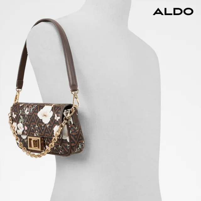 【ALDO】AUDETA-品牌印花花卉鍊條肩背包/斜背包(咖色)