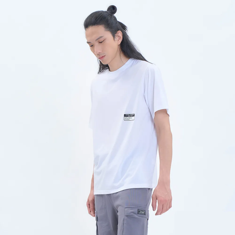 【5th STREET】男裝 短袖 短t 上衣 t恤 TEE 機械 LOGO 印花 白色(5A7007)