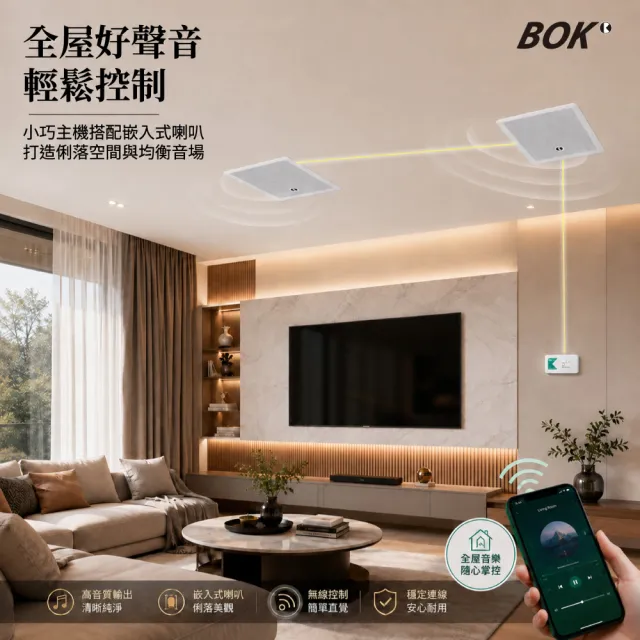 【BOK】AP Model 230 TWS藍牙小擴大機及IK-228  8吋方形三音路崁頂喇叭2支套組含MKL N60喇叭線20米