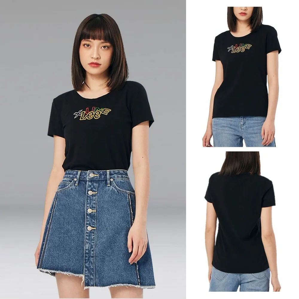 【Lee】出清品-女裝 短袖T恤 / 多彩框邊 氣質黑 標準版型 / X-LINE 系列(LL220026K11)