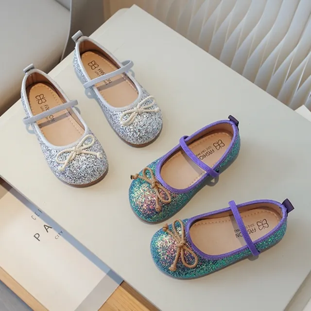 【橘魔法】小亮片圓頭蝴蝶結公主鞋 女童 兒童 童裝 萬聖節 娃娃鞋 鞋子 表演 禮服 婚禮 喜酒 喜宴