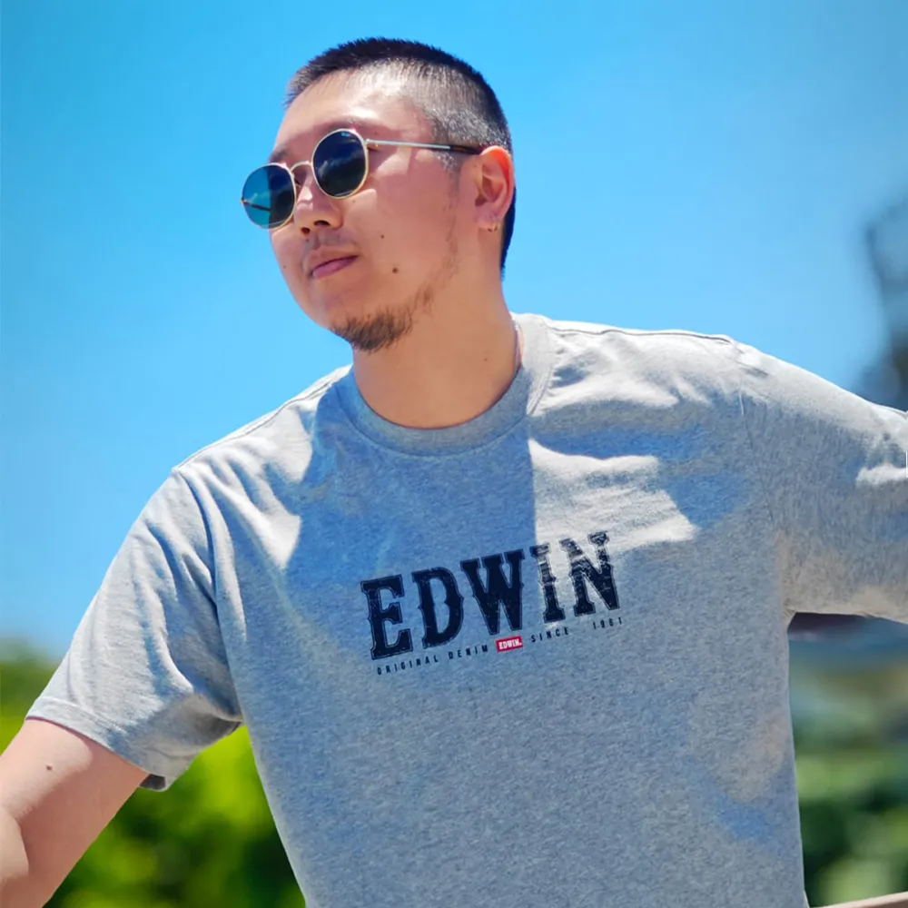 【EDWIN】男裝 網路獨家↘復古EDWIN經典短袖T恤(麻灰色)