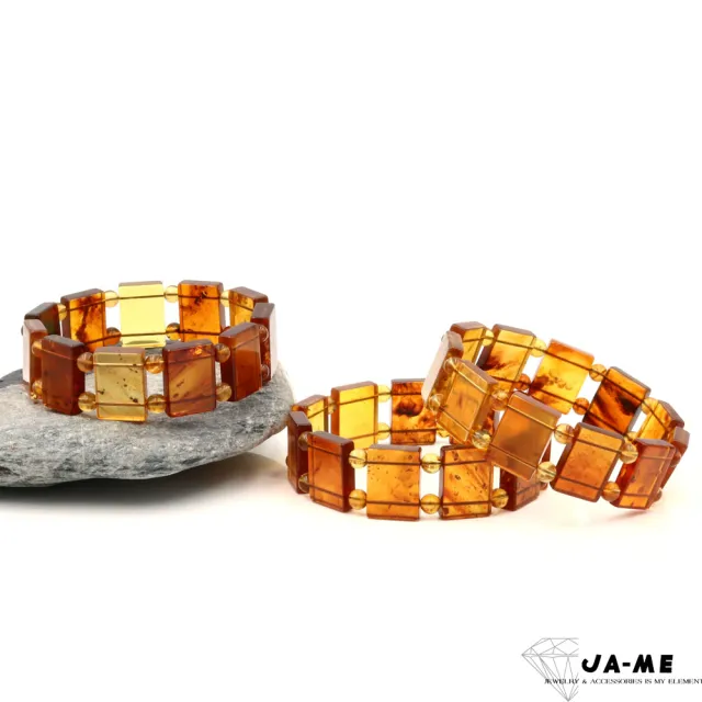 【JA-ME】天然琥珀 金棕帶蜜精工方牌手排 17克