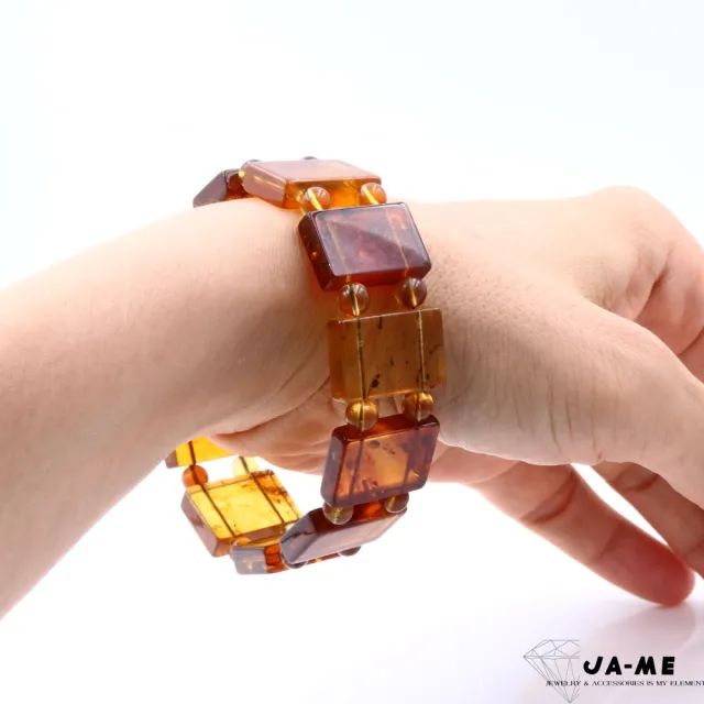 【JA-ME】天然琥珀 金棕帶蜜精工方牌手排 17克