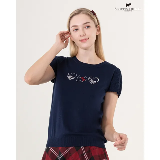 【SCOTTISH HOUSE】愛心電繡織紋短袖線衫-卡其/丈青CHUB1436(CHUB1436)