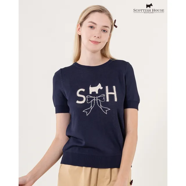 【SCOTTISH HOUSE】質感提花公主袖短袖線衫-甜美粉/丈青色 CHUB1413