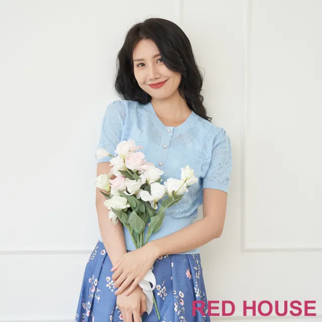 【RED HOUSE 蕾赫斯】氣質鏤空花朵織紋針織衫(共2色)